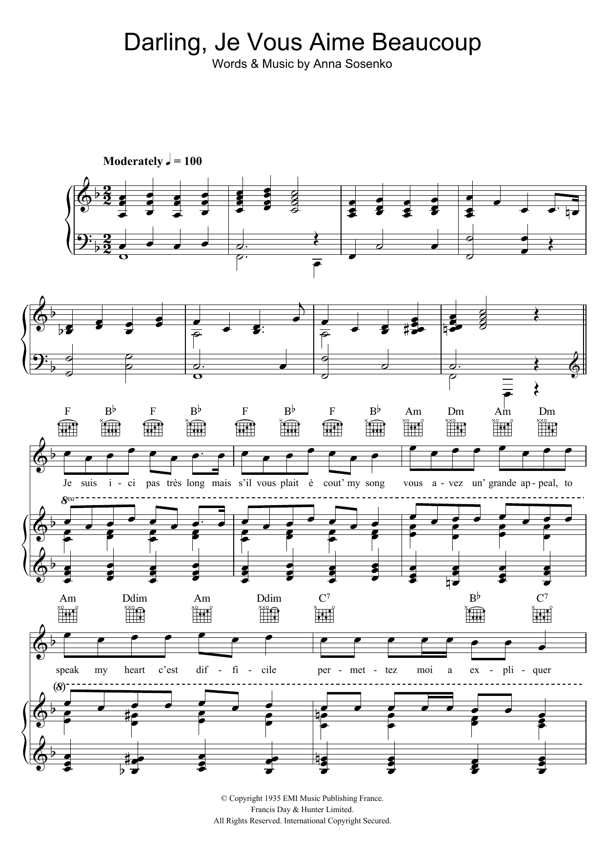 Download Bing Crosby Darling Je Vous Aime Beaucoup Sheet Music and learn how to play Piano, Vocal & Guitar (Right-Hand Melody) PDF digital score in minutes