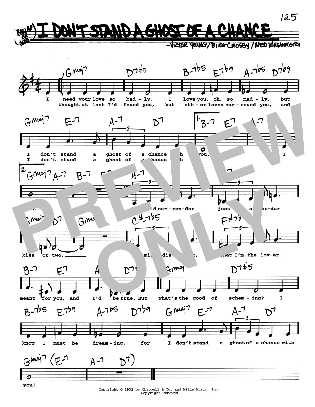 Download Bing Crosby I Don't Stand A Ghost Of A Chance With You (Low Voice) Sheet Music and learn how to play Real Book – Melody, Lyrics & Chords PDF digital score in minutes