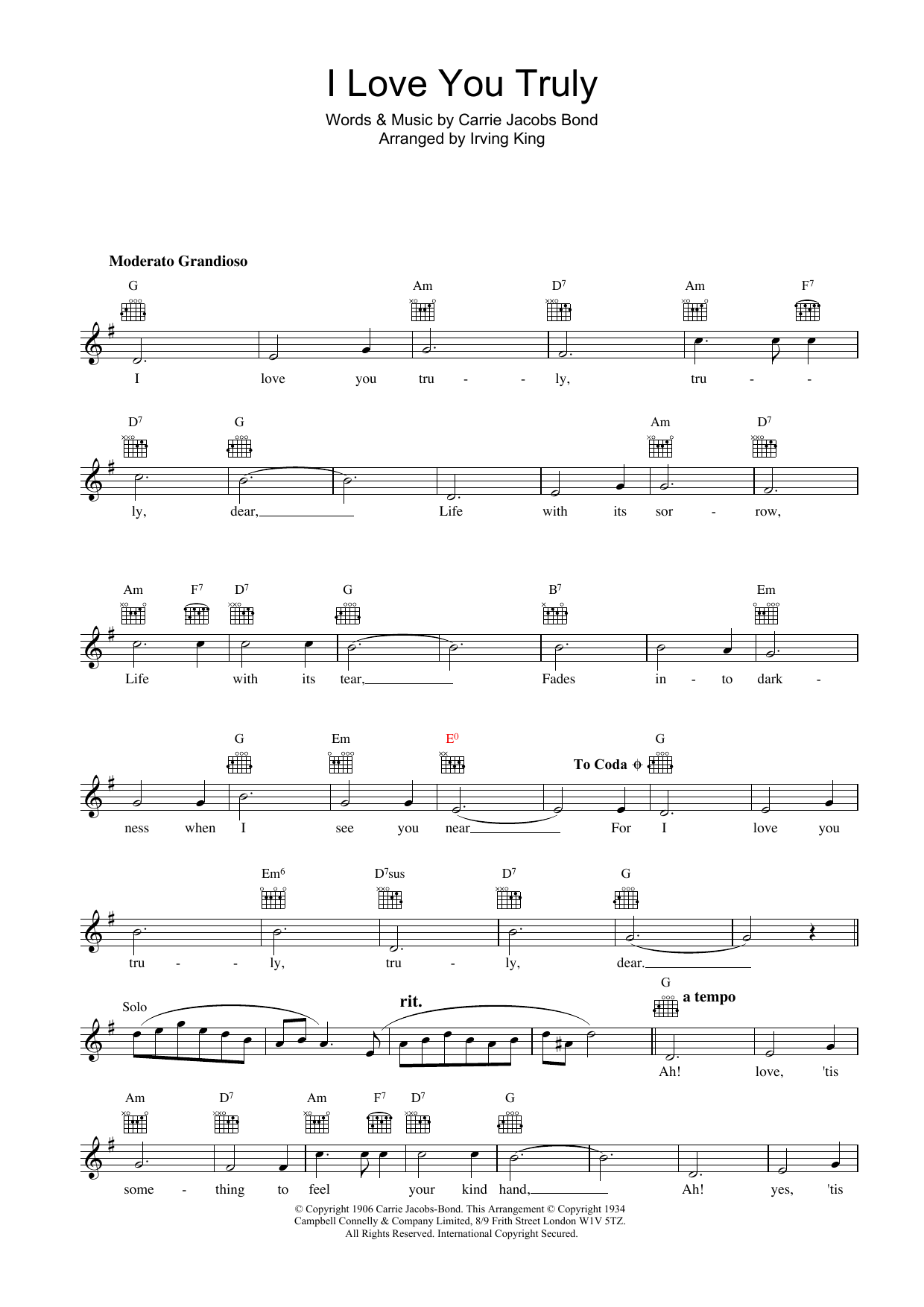 Download Bing Crosby I Love You Truly Sheet Music and learn how to play Lead Sheet / Fake Book PDF digital score in minutes