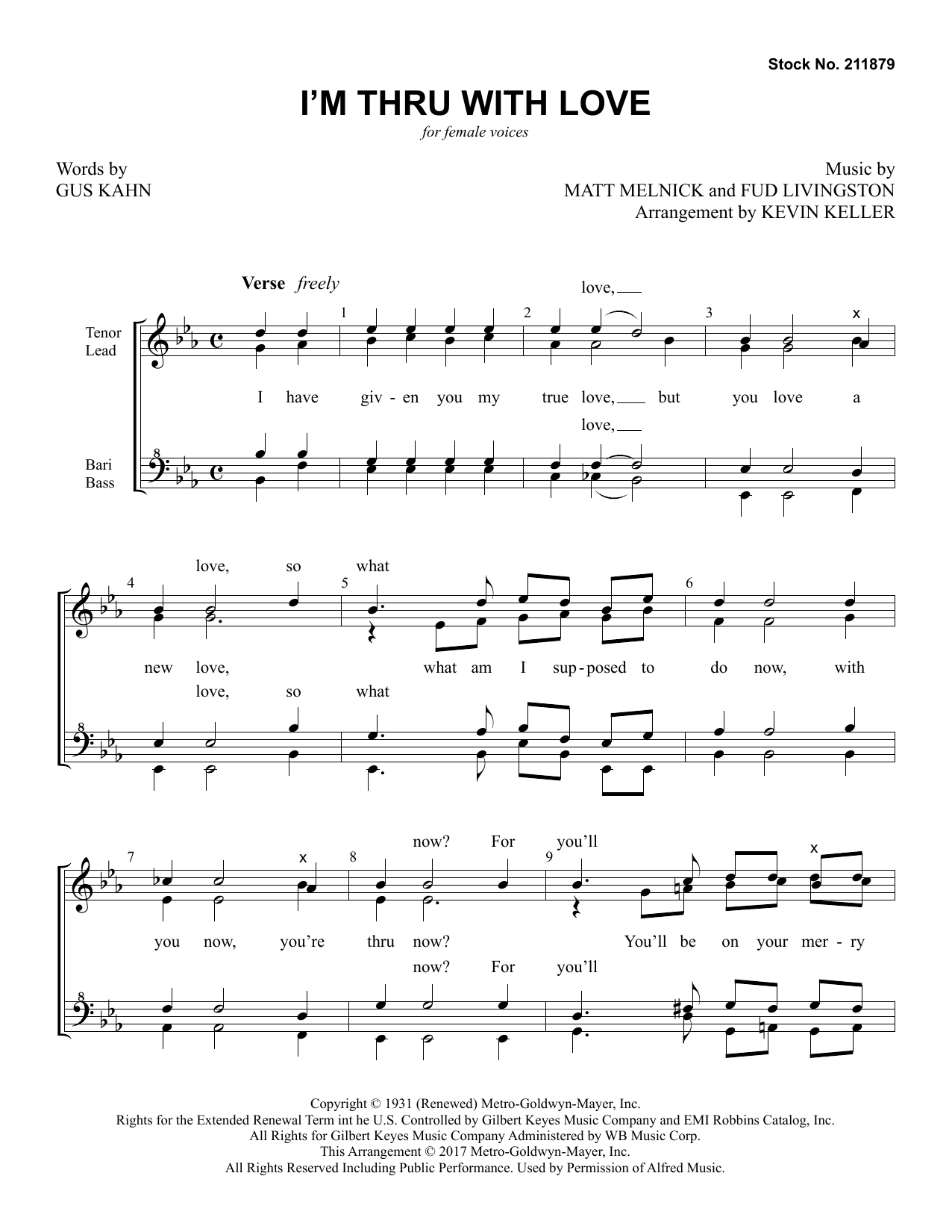 Download Bing Crosby I'm Thru With Love (arr. Kevin Keller) Sheet Music and learn how to play TTBB Choir PDF digital score in minutes