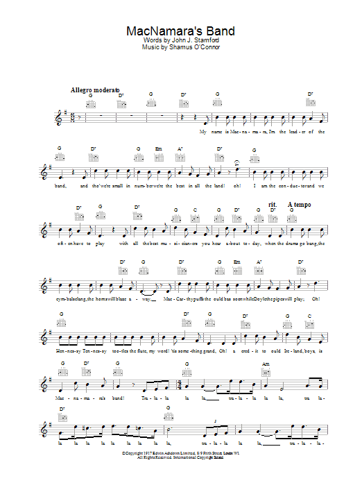 Download Bing Crosby MacNamara's Band Sheet Music and learn how to play Melody Line, Lyrics & Chords PDF digital score in minutes