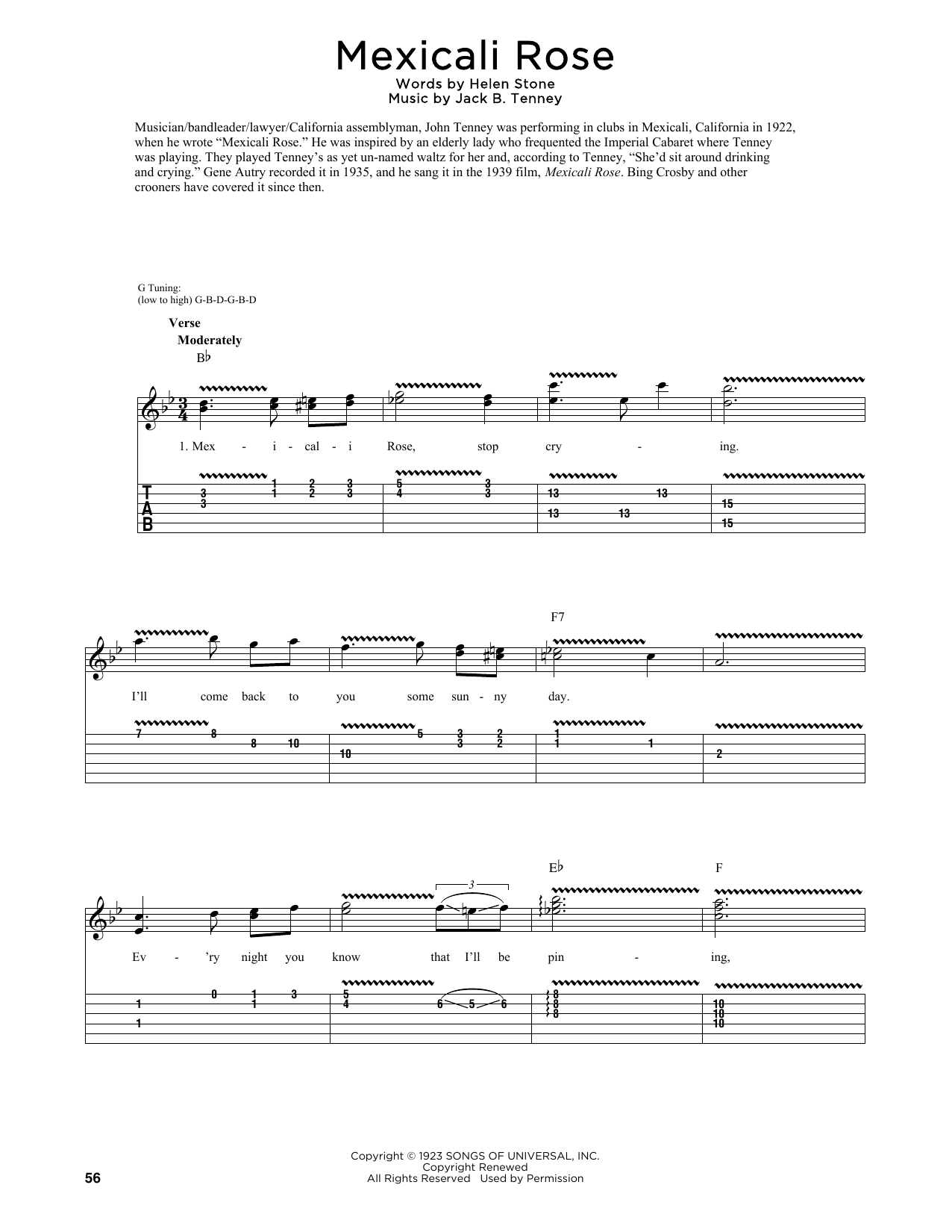 Download Bing Crosby Mexicali Rose (arr. Fred Sokolow) Sheet Music and learn how to play Guitar Tab PDF digital score in minutes