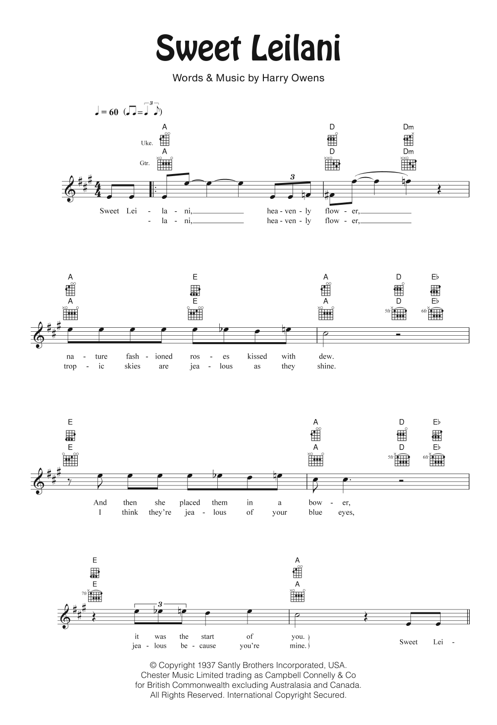 Download Bing Crosby Sweet Leilani Sheet Music and learn how to play Ukulele PDF digital score in minutes