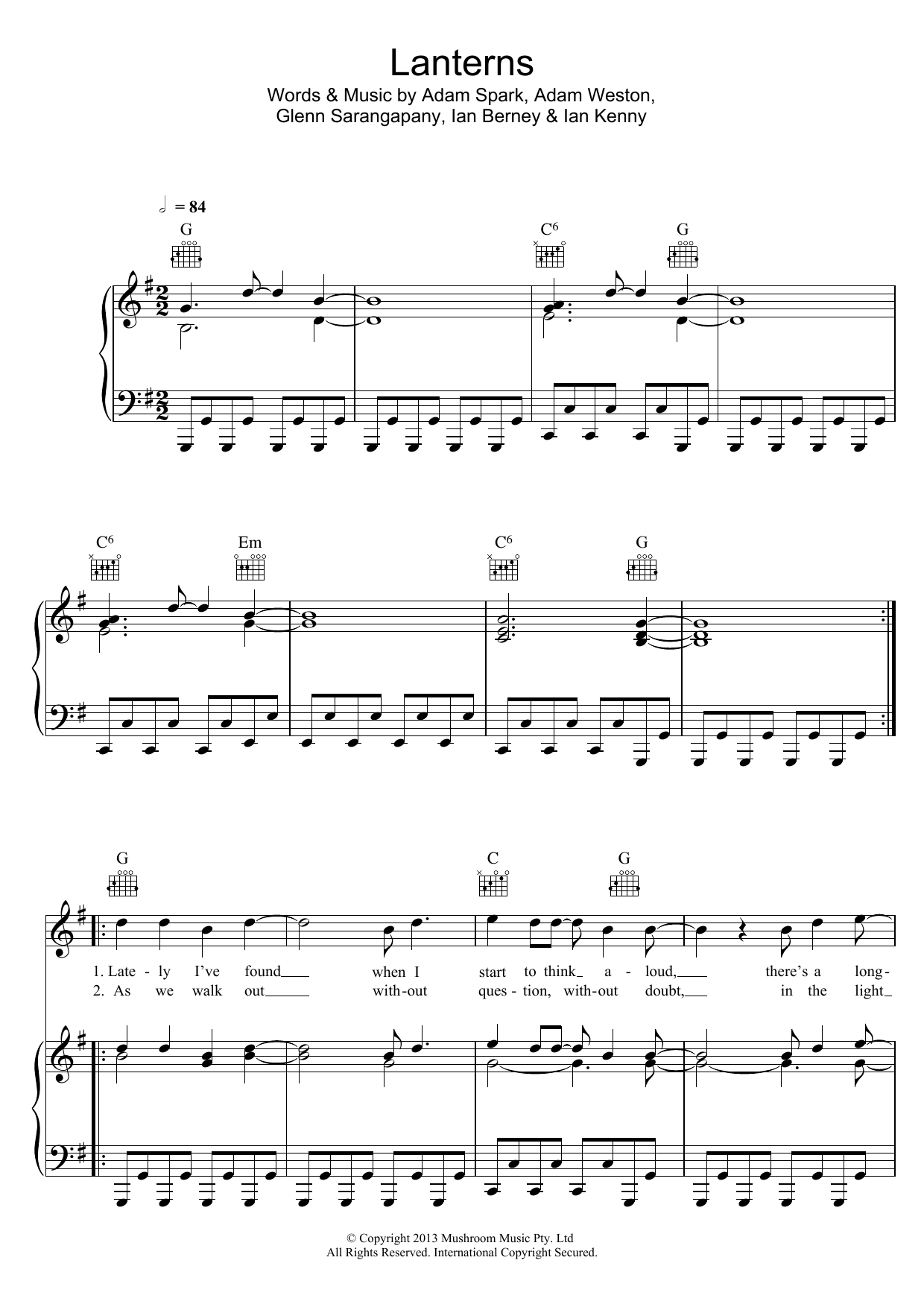 Download Birds of Tokyo Lanterns Sheet Music and learn how to play Piano, Vocal & Guitar (Right-Hand Melody) PDF digital score in minutes