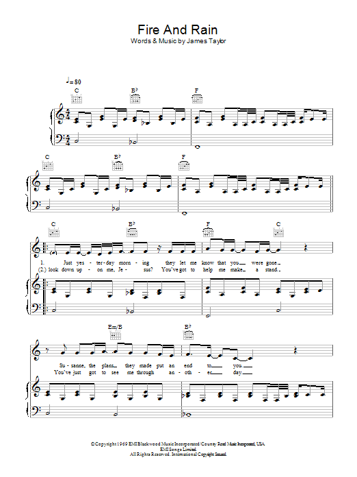 Download Birdy Fire And Rain Sheet Music and learn how to play Piano, Vocal & Guitar PDF digital score in minutes