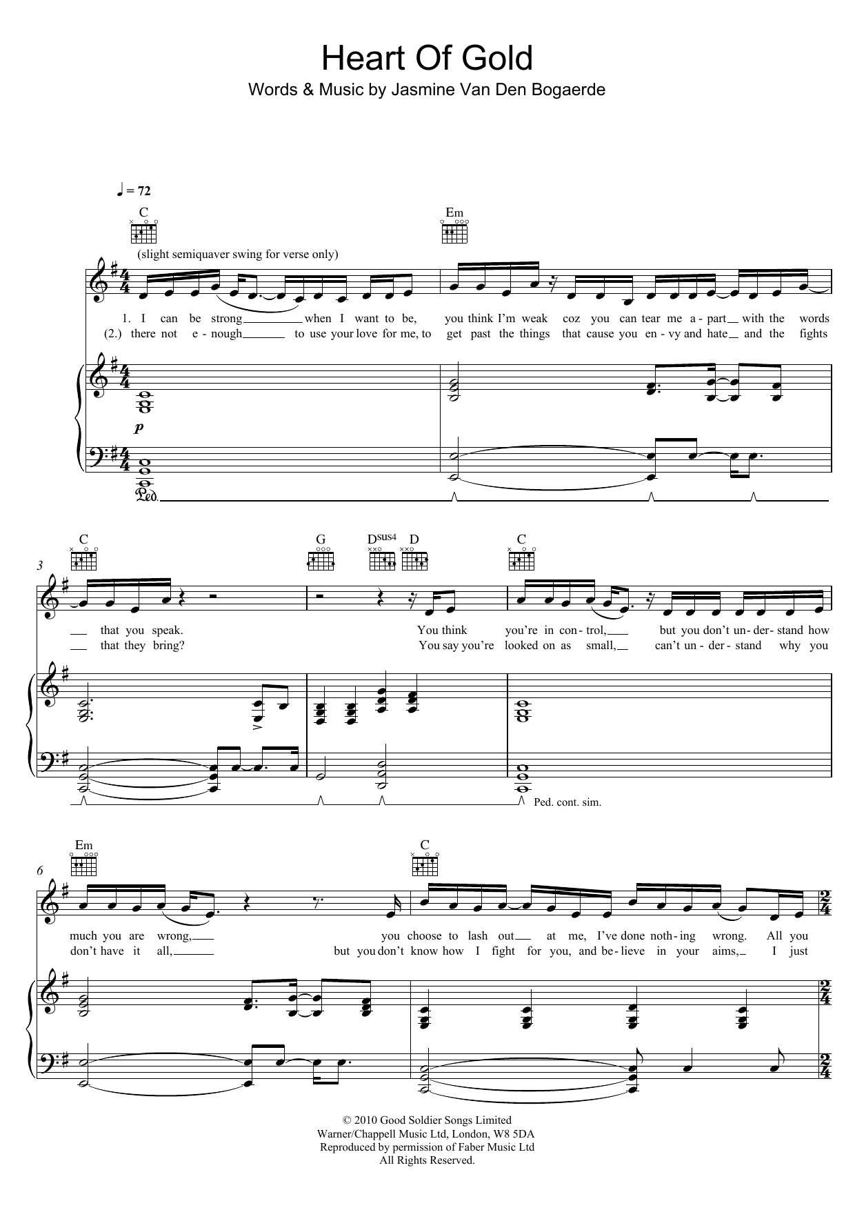 Download Birdy Heart Of Gold Sheet Music and learn how to play Piano, Vocal & Guitar PDF digital score in minutes