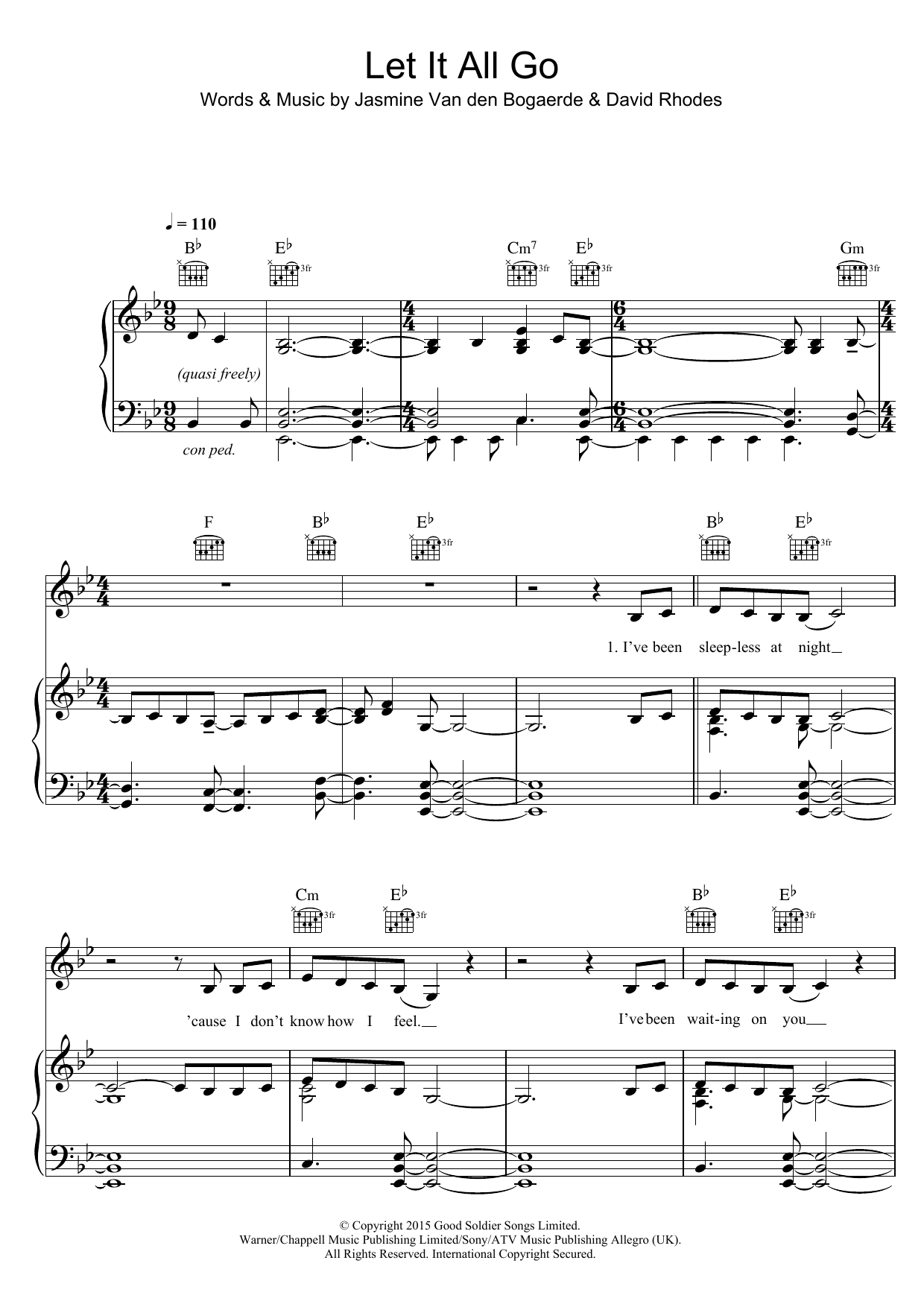 Download Birdy & RHODES Let It All Go Sheet Music and learn how to play Piano, Vocal & Guitar (Right-Hand Melody) PDF digital score in minutes