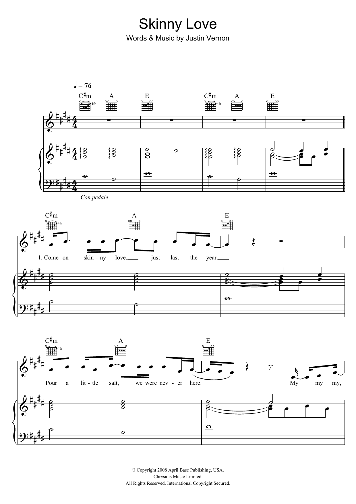 Download Birdy Skinny Love Sheet Music and learn how to play Keyboard PDF digital score in minutes