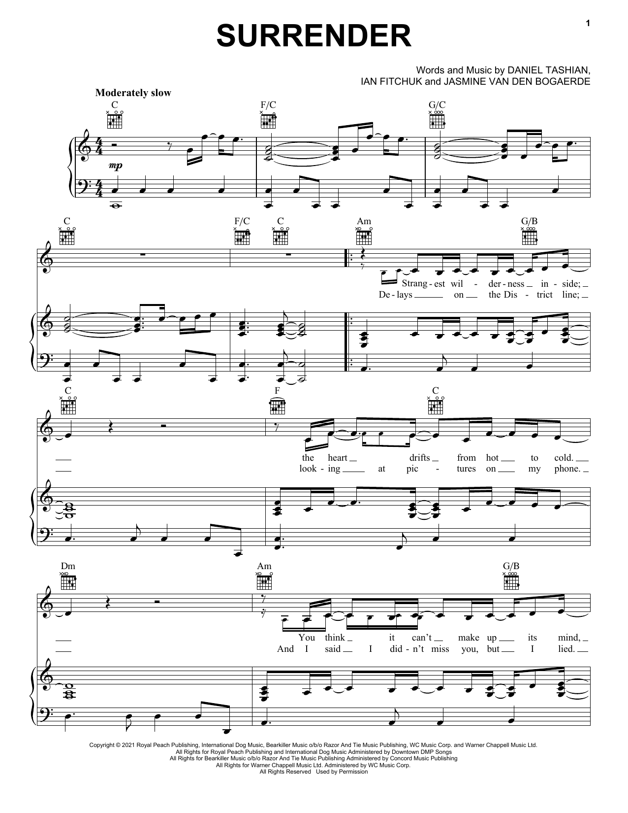 Download Birdy Surrender Sheet Music and learn how to play Piano, Vocal & Guitar Chords (Right-Hand Melody) PDF digital score in minutes