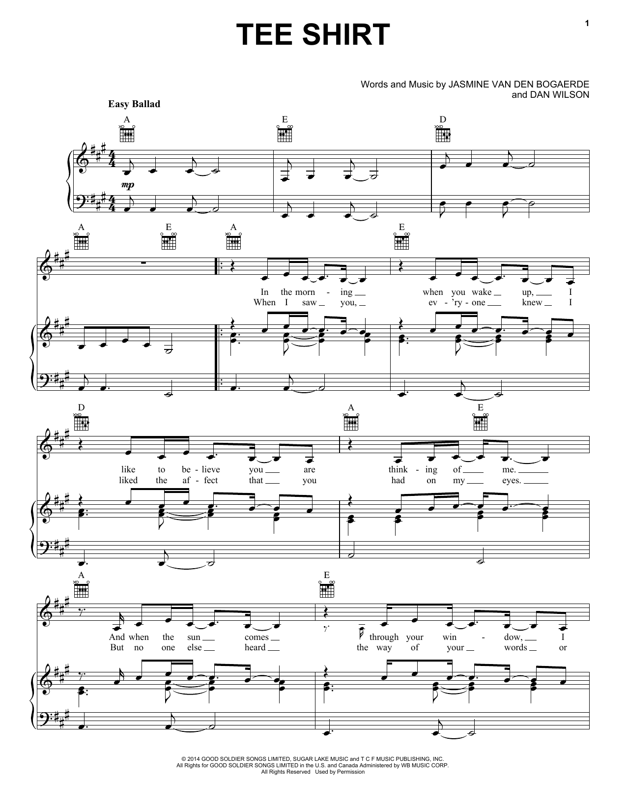 Download Birdy Tee Shirt Sheet Music and learn how to play Piano, Vocal & Guitar (Right-Hand Melody) PDF digital score in minutes