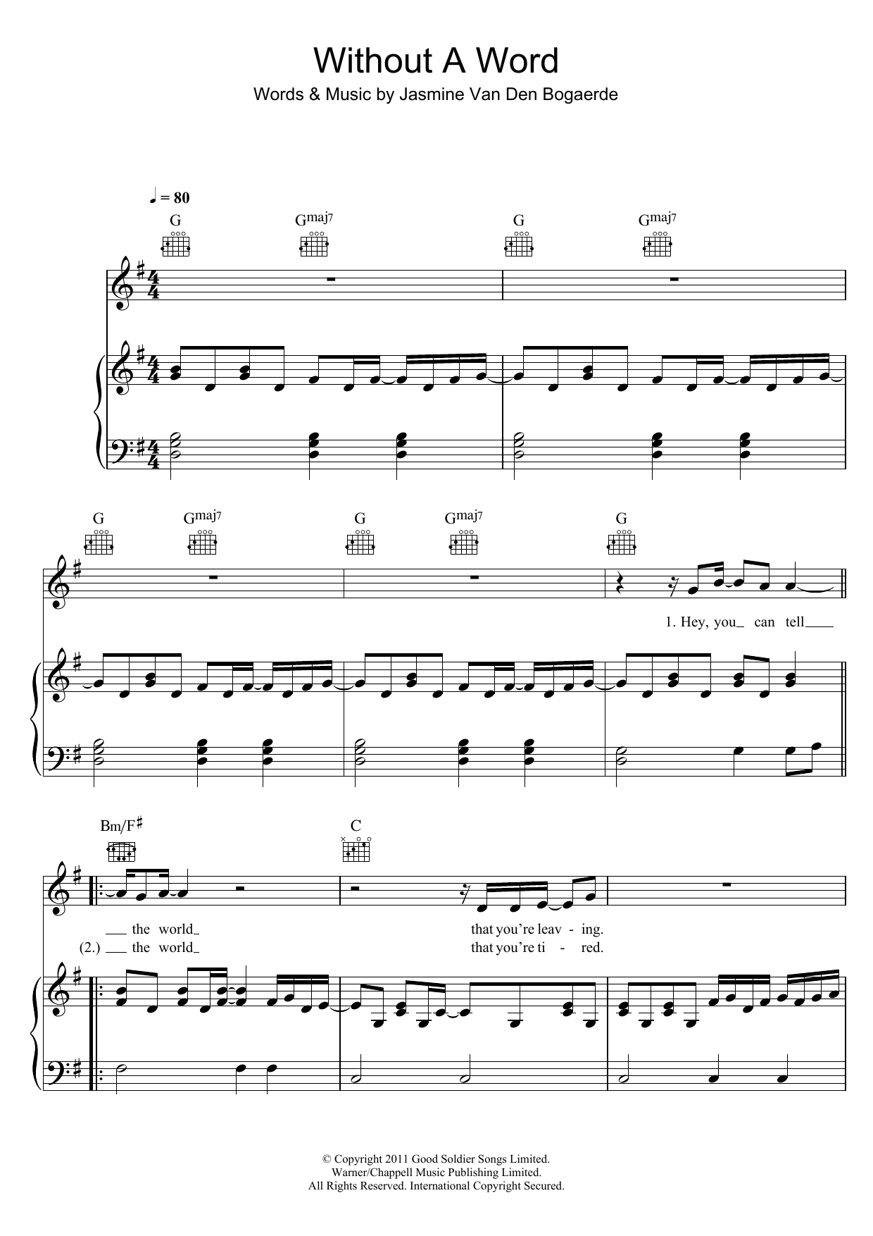 Download Birdy Without A Word Sheet Music and learn how to play Piano, Vocal & Guitar PDF digital score in minutes