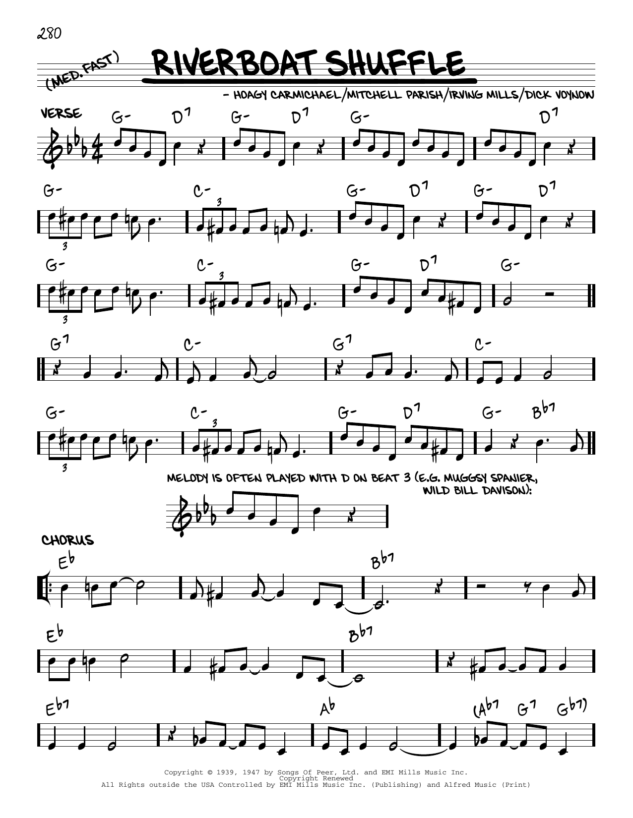 Download Bix Beiderbecke Riverboat Shuffle (arr. Robert Rawlins) Sheet Music and learn how to play Real Book – Melody, Lyrics & Chords PDF digital score in minutes