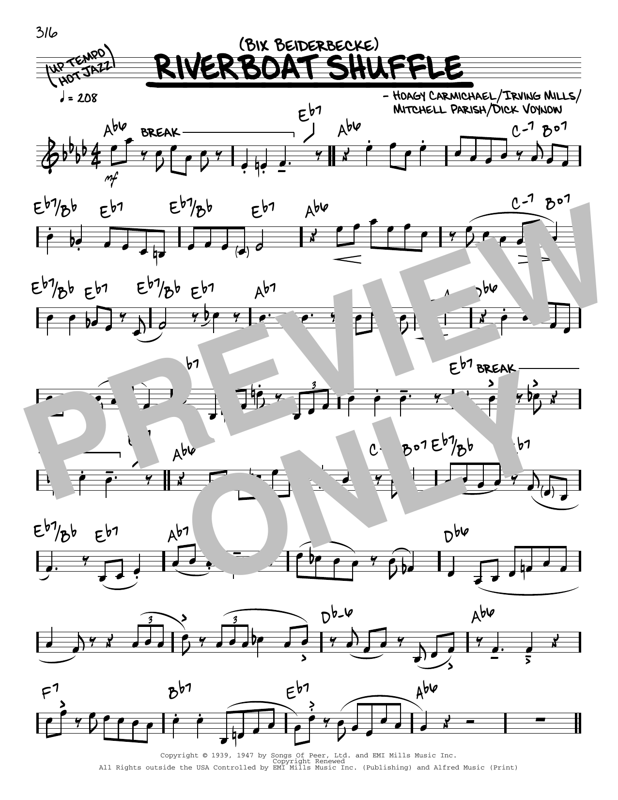 Download Bix Beiderbecke Riverboat Shuffle (solo only) Sheet Music and learn how to play Real Book – Melody & Chords PDF digital score in minutes