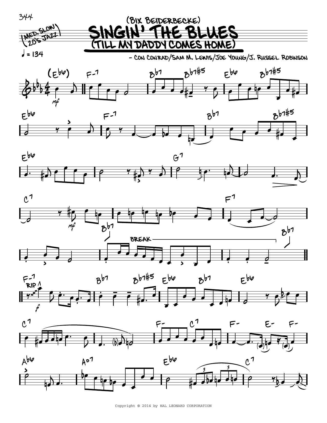 Download Bix Beiderbecke Singin' The Blues Sheet Music and learn how to play Real Book – Melody & Chords PDF digital score in minutes