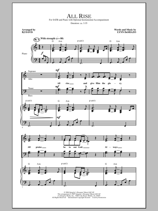 Download BJ Davis All Rise Sheet Music and learn how to play SATB PDF digital score in minutes