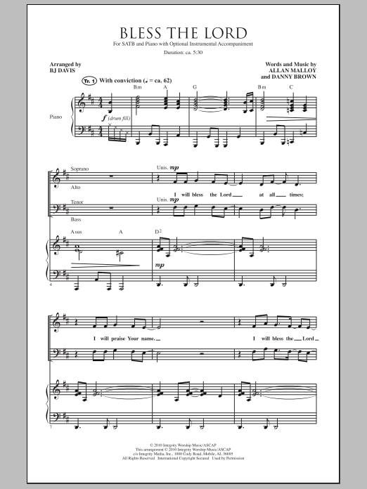 Download BJ Davis Bless The Lord Sheet Music and learn how to play SATB Choir PDF digital score in minutes