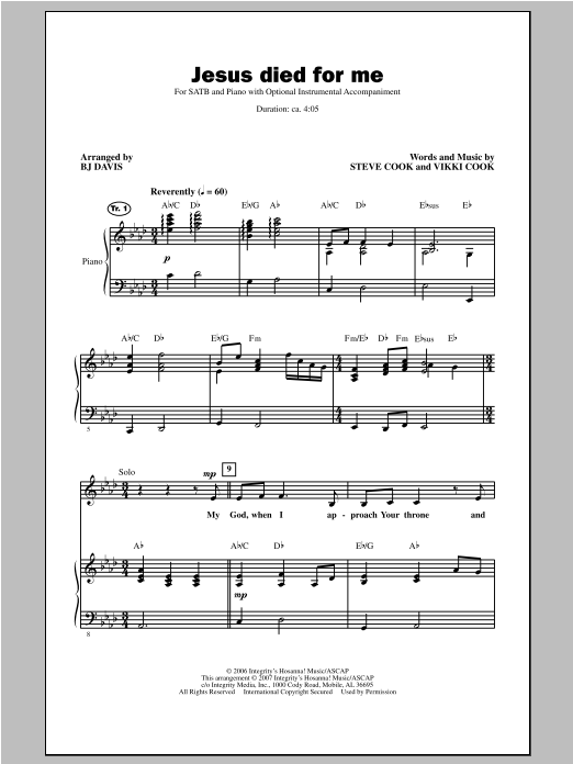 Download BJ Davis Jesus Died For Me Sheet Music and learn how to play SATB PDF digital score in minutes