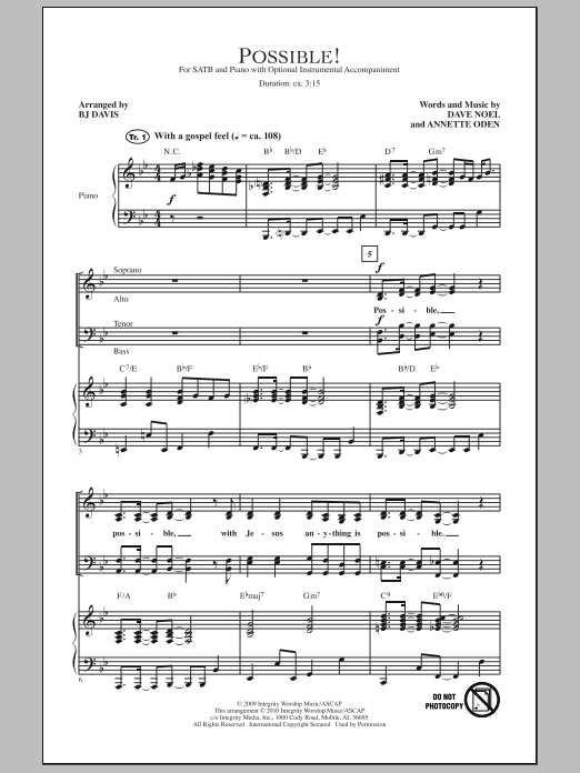 Download BJ Davis Possible! Sheet Music and learn how to play SATB Choir PDF digital score in minutes