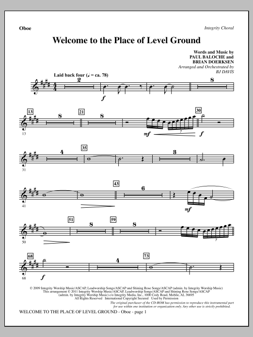 Download BJ Davis Welcome To The Place Of Level Ground - Oboe Sheet Music and learn how to play Choir Instrumental Pak PDF digital score in minutes