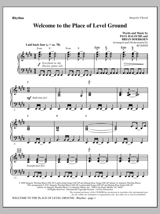 Download BJ Davis Welcome To The Place Of Level Ground - Rhythm Sheet Music and learn how to play Choir Instrumental Pak PDF digital score in minutes