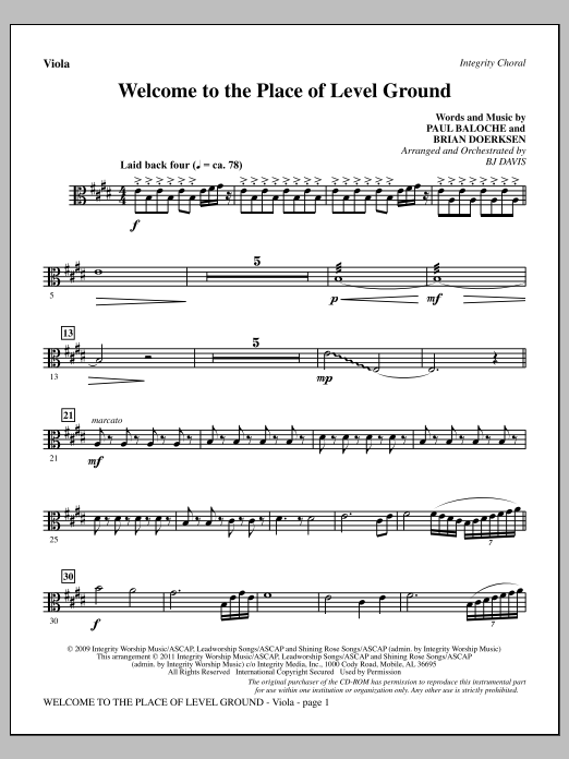 Download BJ Davis Welcome To The Place Of Level Ground - Viola Sheet Music and learn how to play Choir Instrumental Pak PDF digital score in minutes