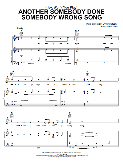 Download B.J. Thomas (Hey, Won't You Play) Another Somebody Done Somebody Wrong Song Sheet Music and learn how to play Easy Guitar Tab PDF digital score in minutes