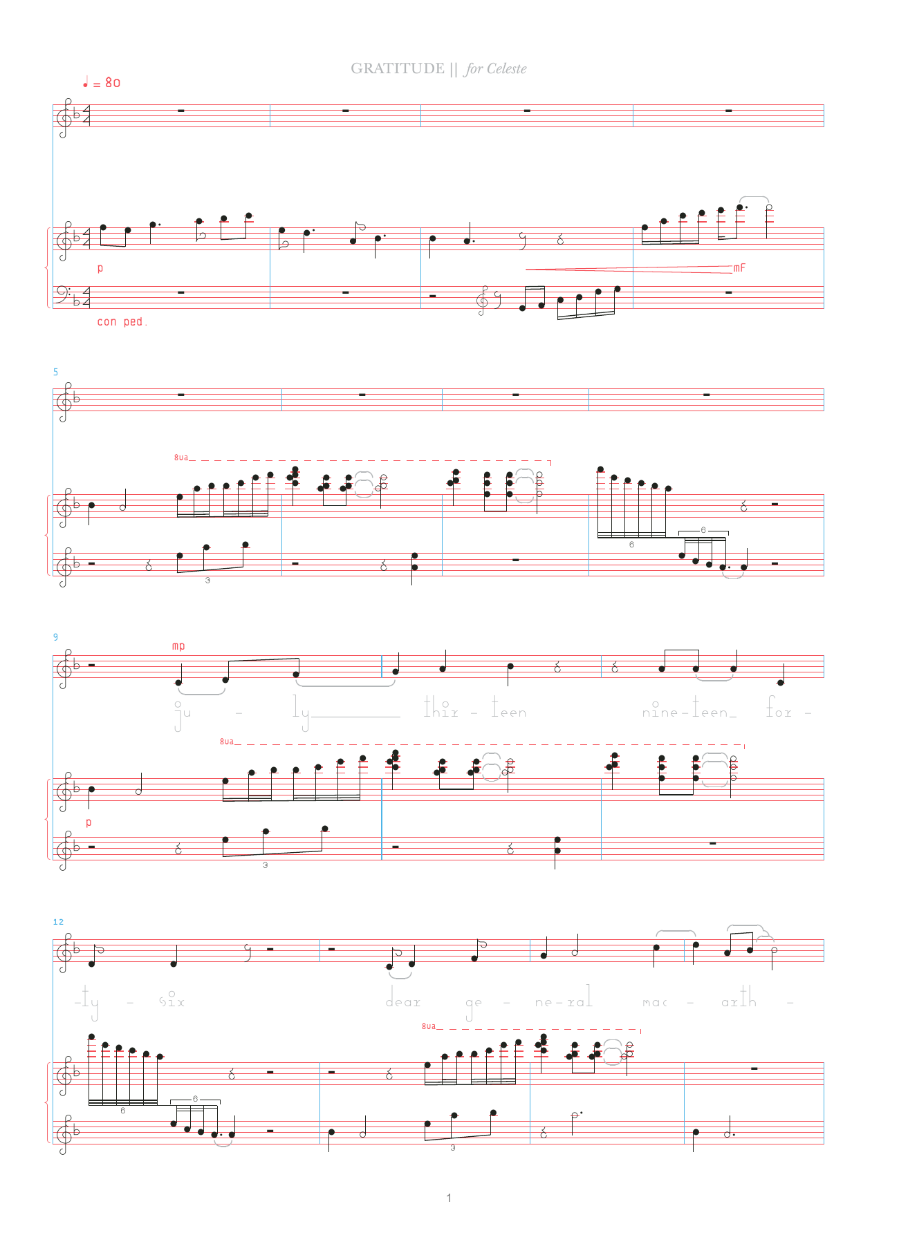 Download Bjork Gratitude Sheet Music and learn how to play Celeste & Vocal PDF digital score in minutes