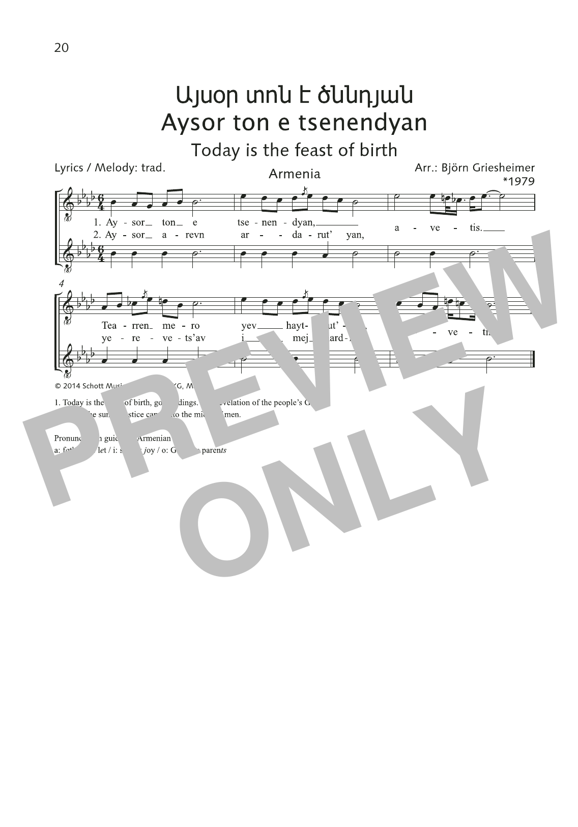 Download Björn Griesheimer Aysor ton e tsenendyan Sheet Music and learn how to play Choir PDF digital score in minutes