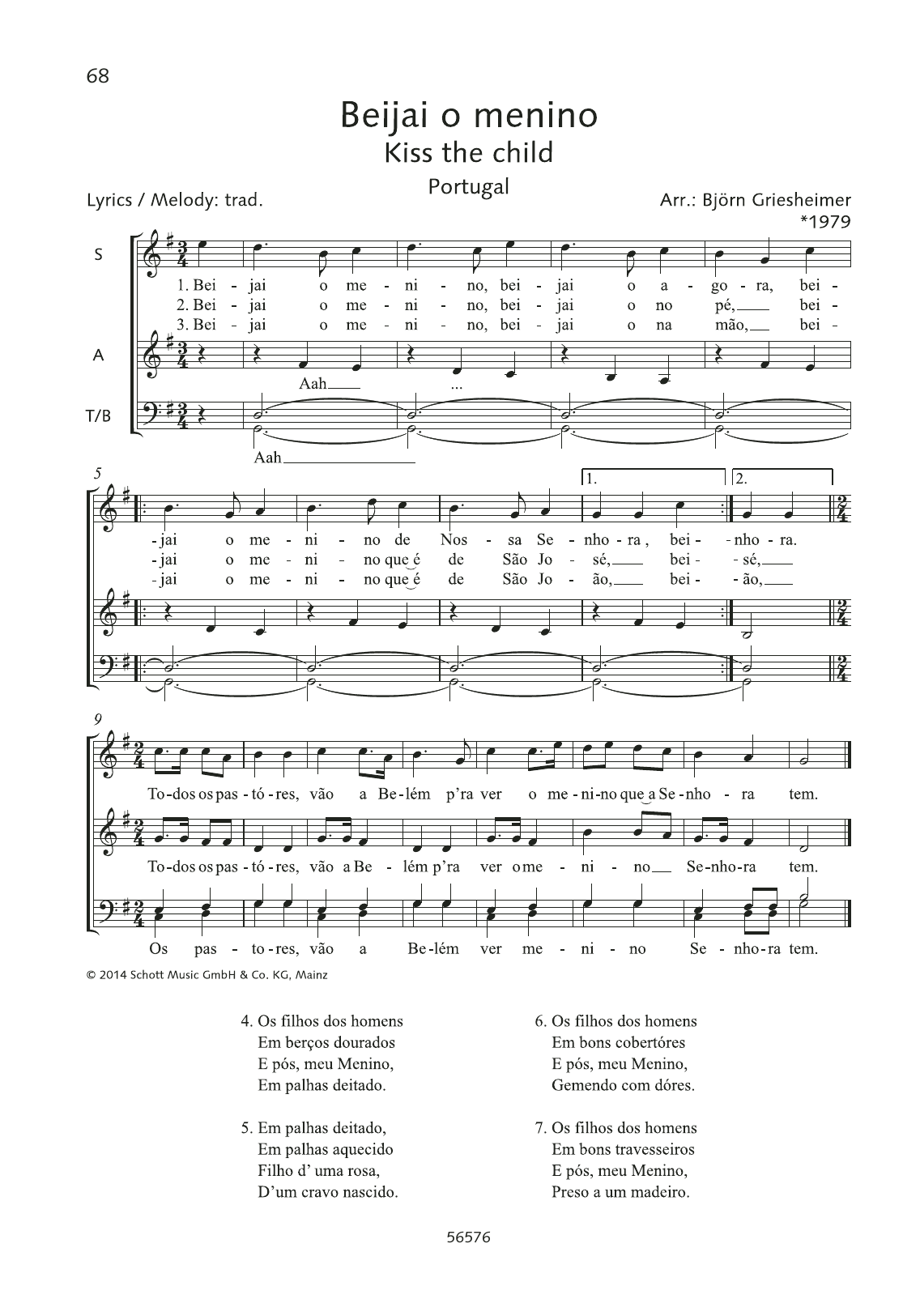 Download Björn Griesheimer Beijai o menino Sheet Music and learn how to play SATB Choir PDF digital score in minutes