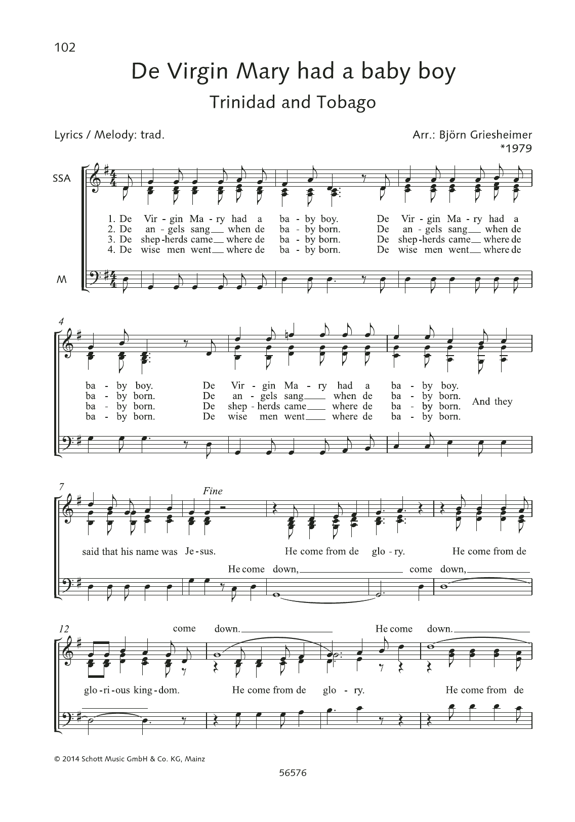 Download Bjorn Griesheimer De Virgin Mary had a baby boy Sheet Music and learn how to play Choir PDF digital score in minutes