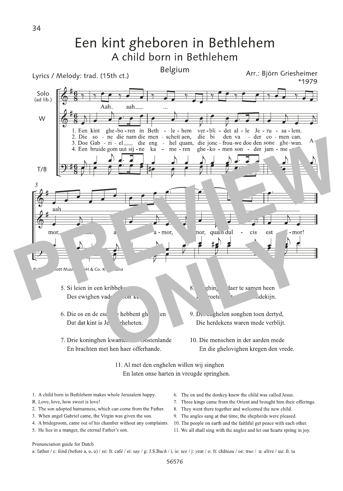 Download Björn Griesheimer Een kint gheboren in Bethlehem Sheet Music and learn how to play Choir PDF digital score in minutes