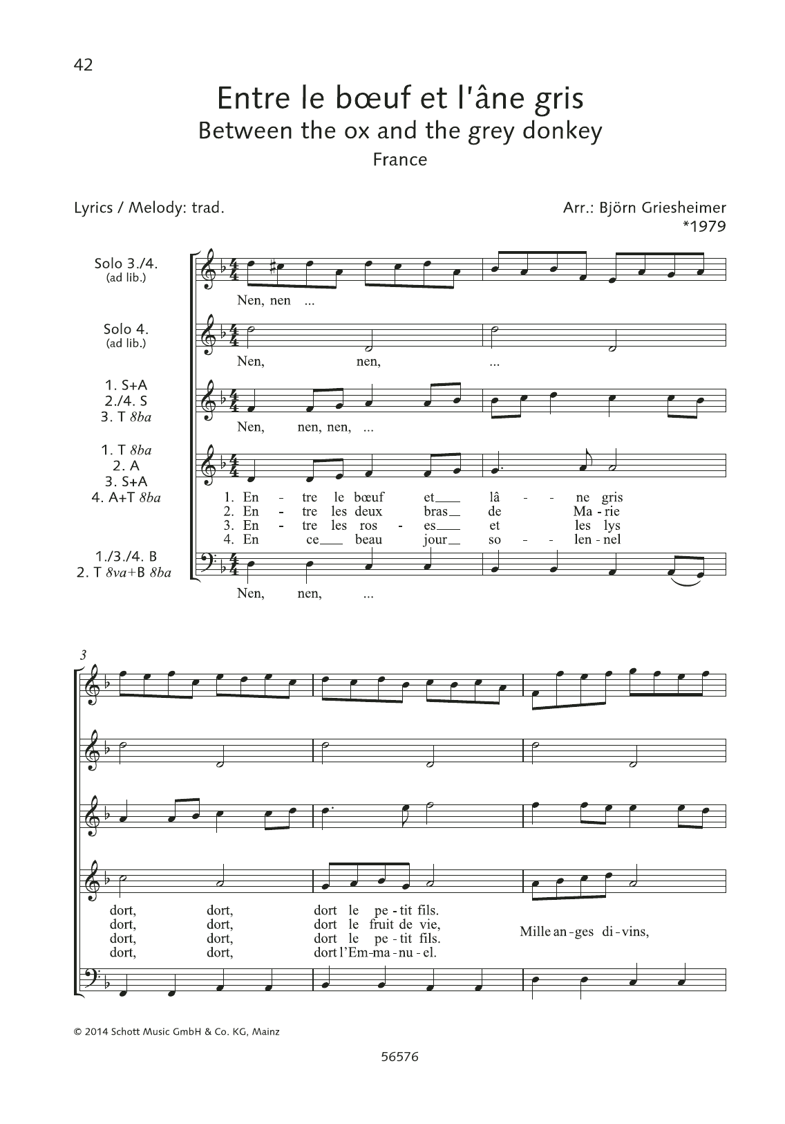 Download Björn Griesheimer Entre Le Boeuf Et L'ane Gris Sheet Music and learn how to play Choir PDF digital score in minutes