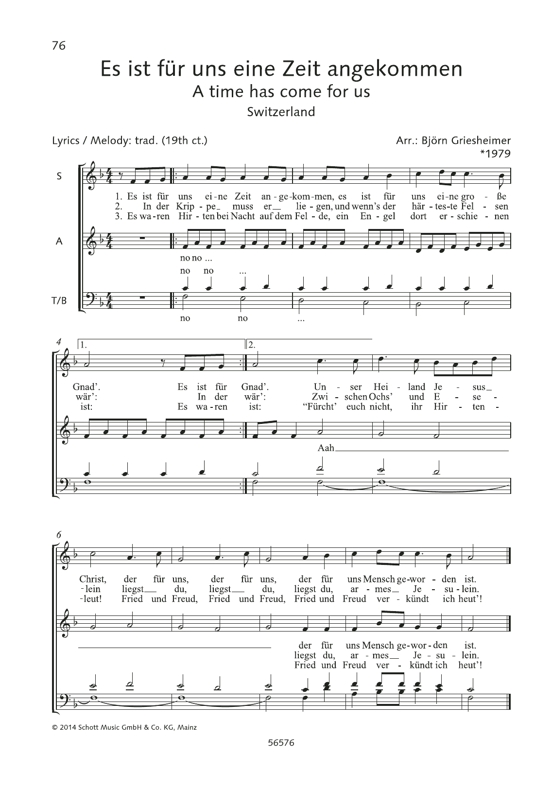 Download Björn Griesheimer Es ist fur uns eine Zeit angekommen Sheet Music and learn how to play SATB Choir PDF digital score in minutes