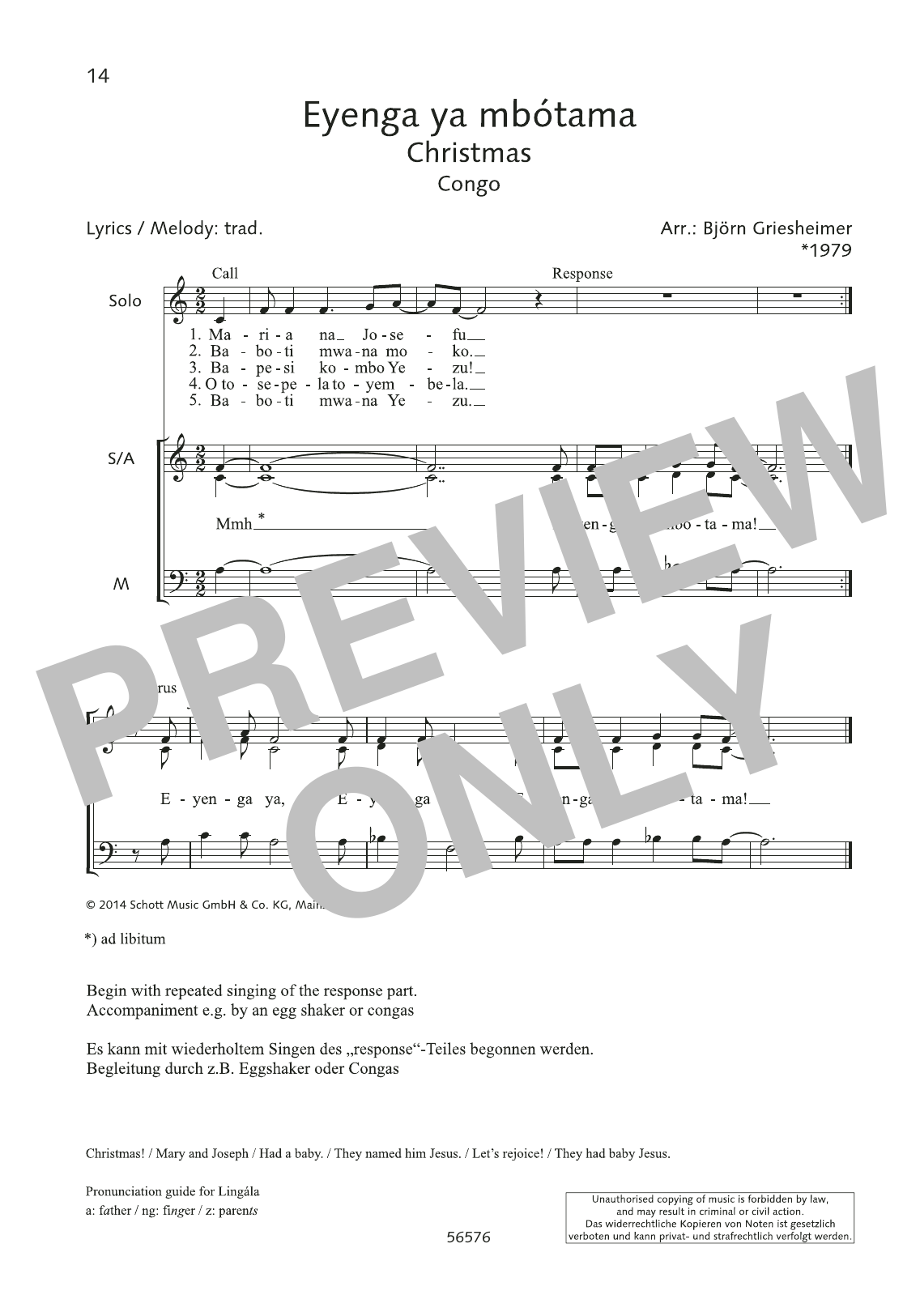 Download Björn Griesheimer Eyenga ya mbotama Sheet Music and learn how to play SAB Choir PDF digital score in minutes