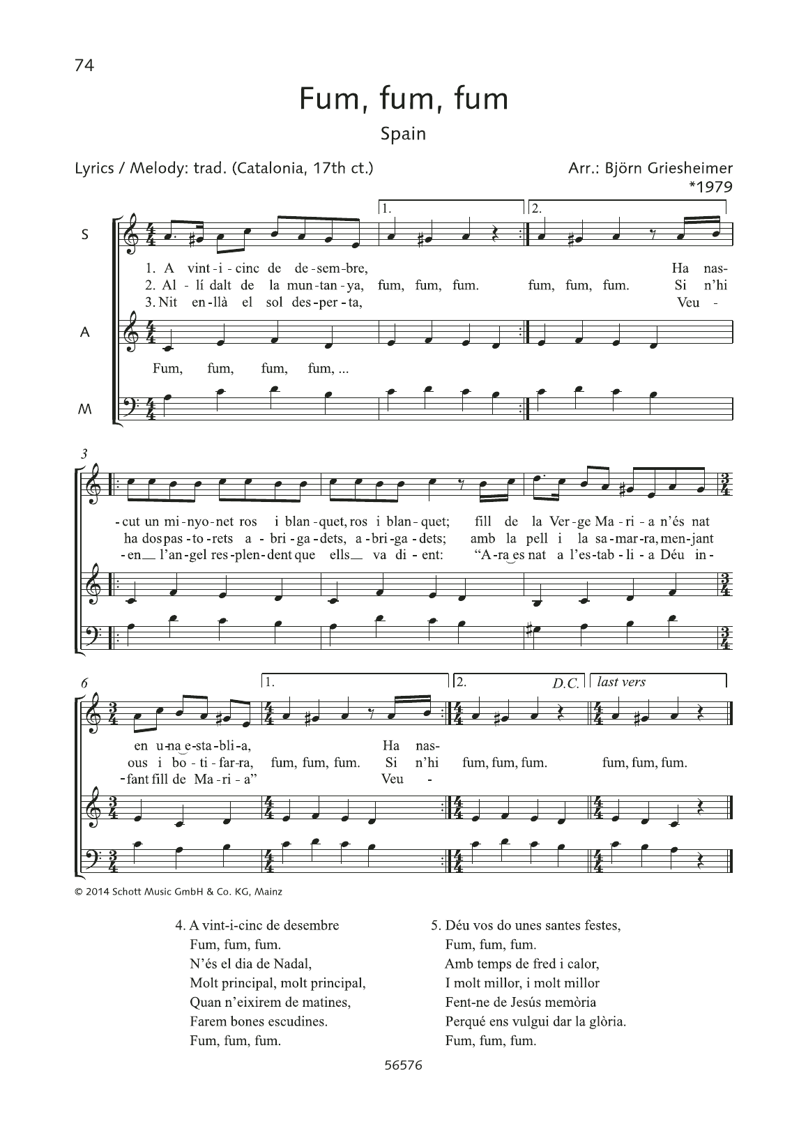 Download Björn Griesheimer Fum, Fum, Fum Sheet Music and learn how to play SAB Choir PDF digital score in minutes