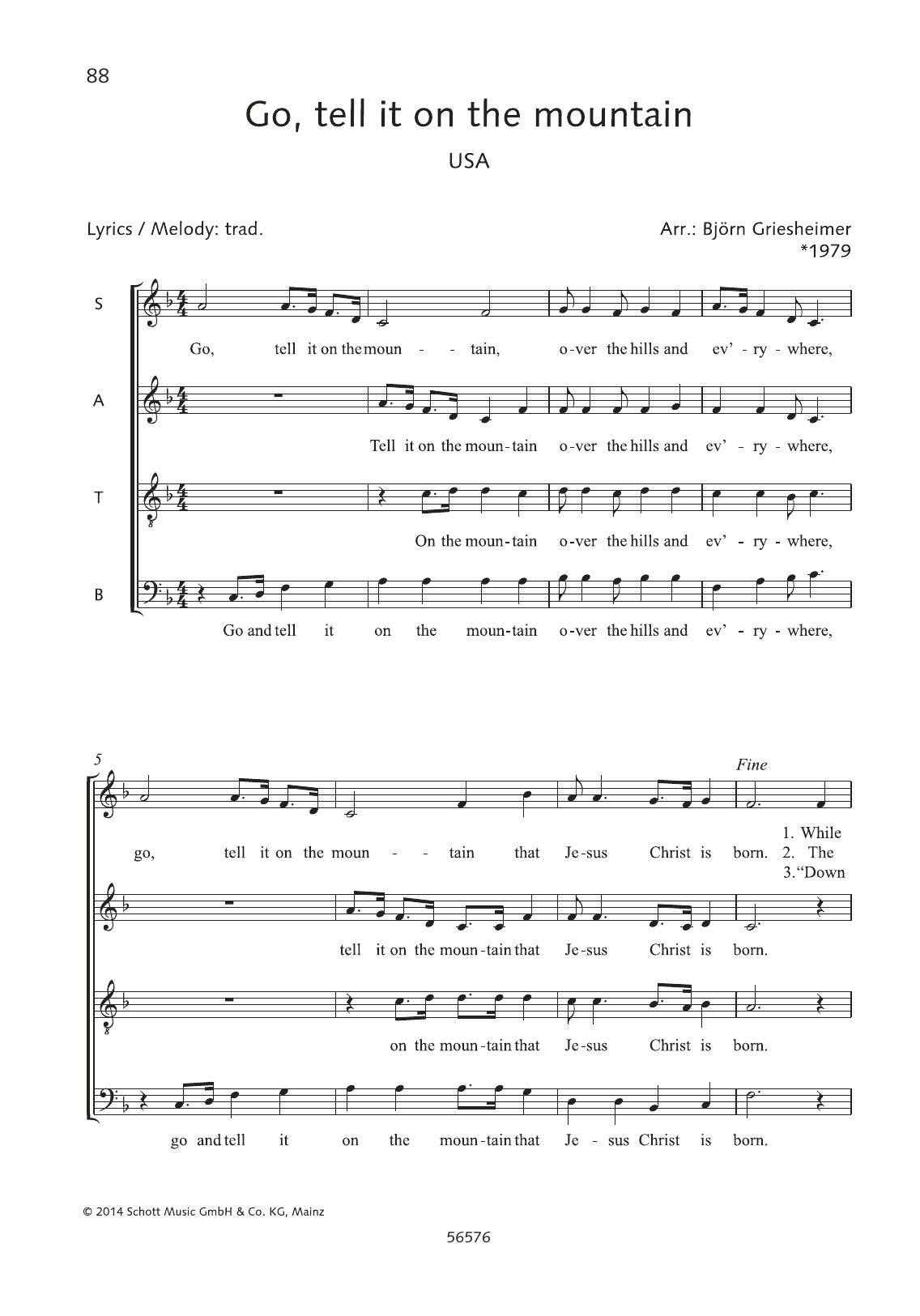 Download Björn Griesheimer Go, Tell It on the Mountain Sheet Music and learn how to play SATB Choir PDF digital score in minutes
