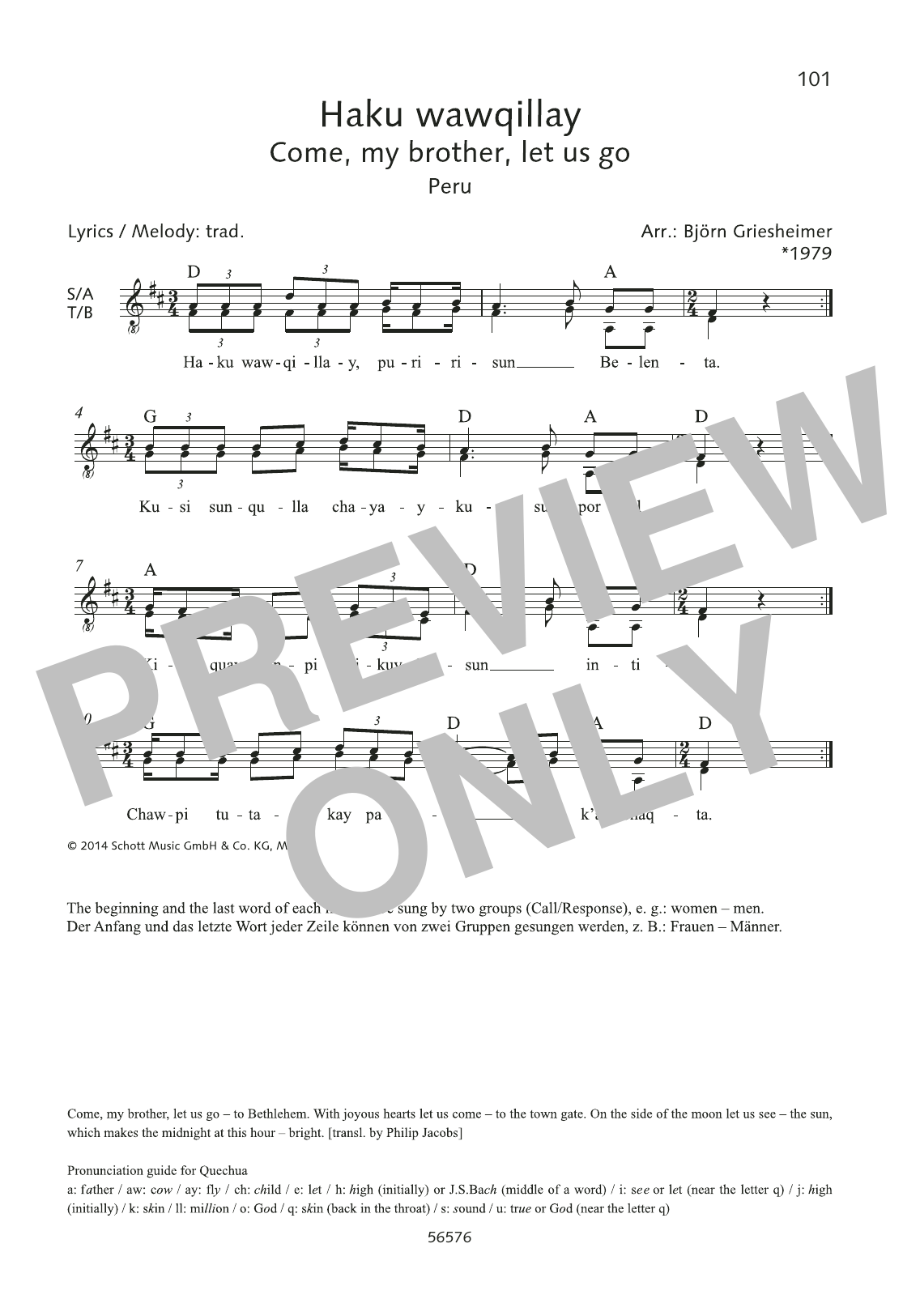 Download Björn Griesheimer Haku wawqillay Sheet Music and learn how to play SATB Choir PDF digital score in minutes