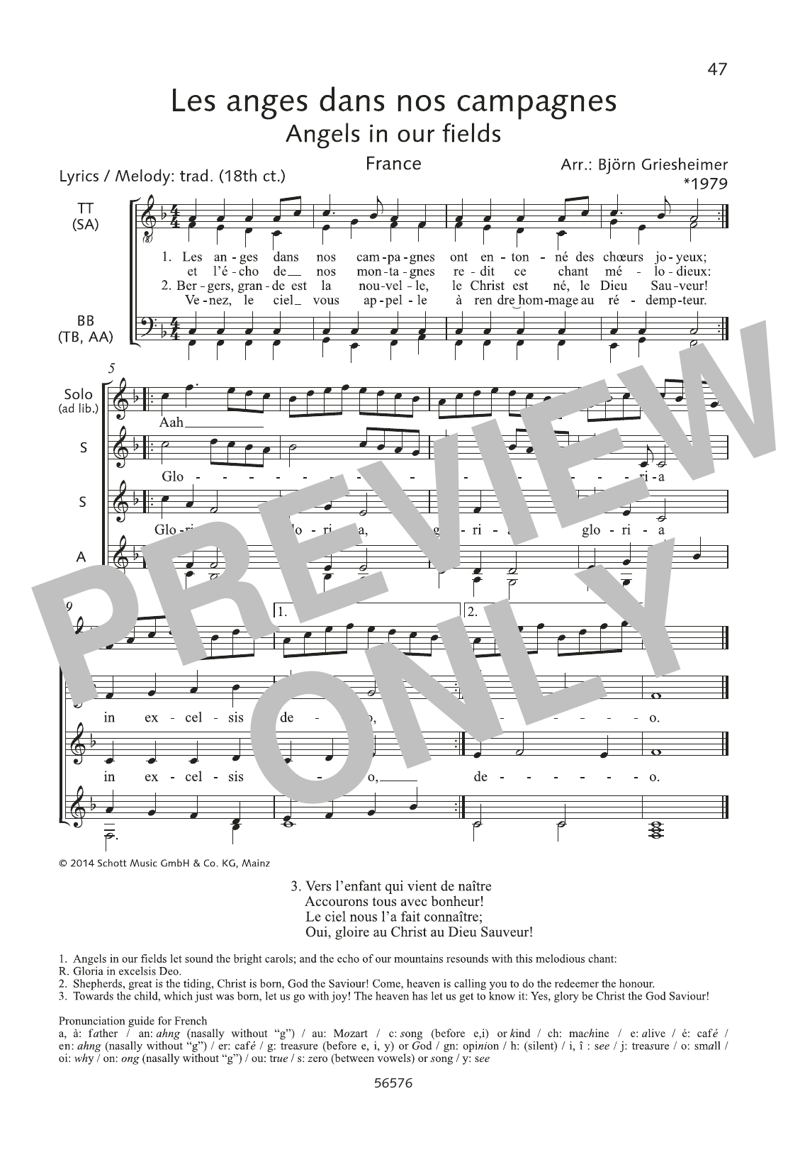 Download Björn Griesheimer Les Anges Dans Nos Campagnes Sheet Music and learn how to play Choir PDF digital score in minutes