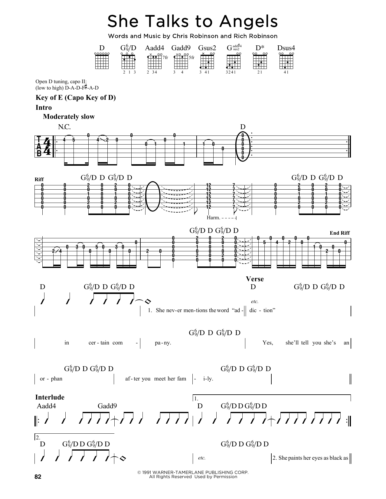 Download Black Crowes She Talks To Angels Sheet Music and learn how to play Guitar Lead Sheet PDF digital score in minutes