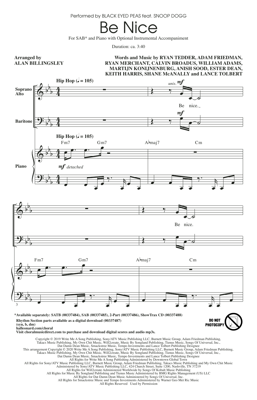 Download Black Eyed Peas Be Nice (feat. Snoop Dogg) (arr. Alan Billingsley) Sheet Music and learn how to play SATB Choir PDF digital score in minutes