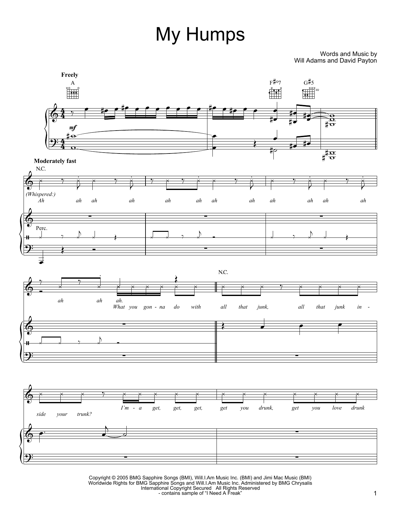 Download Black Eyed Peas My Humps Sheet Music and learn how to play Piano, Vocal & Guitar (Right-Hand Melody) PDF digital score in minutes