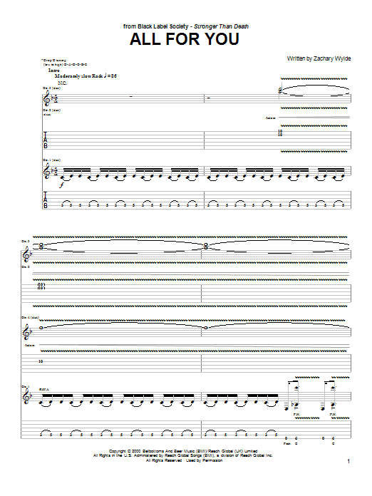 Download Black Label Society All For You Sheet Music and learn how to play Guitar Tab PDF digital score in minutes