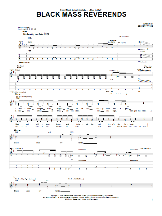 Download Black Label Society Black Mass Reverends Sheet Music and learn how to play Guitar Tab PDF digital score in minutes