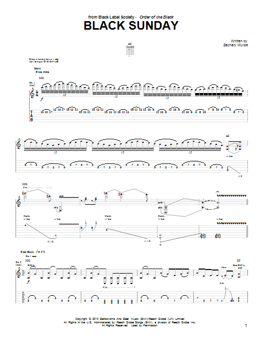 Download Black Label Society Black Sunday Sheet Music and learn how to play Guitar Tab PDF digital score in minutes