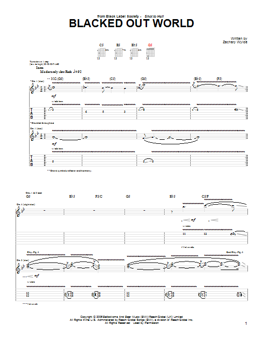 Download Black Label Society Blacked Out World Sheet Music and learn how to play Guitar Tab PDF digital score in minutes