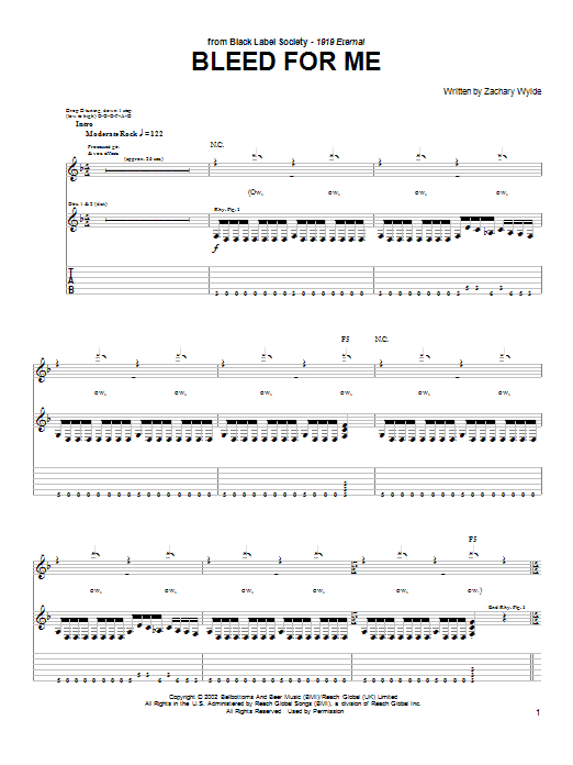 Download Zakk Wylde Bleed For Me Sheet Music and learn how to play Guitar Tab PDF digital score in minutes