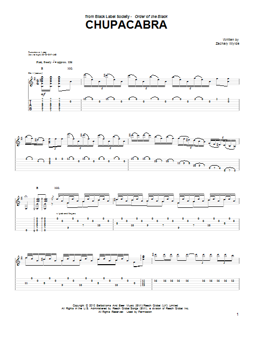 Download Black Label Society Chupacabra Sheet Music and learn how to play Guitar Tab PDF digital score in minutes