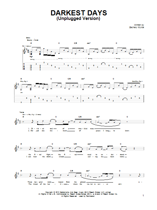 Download Black Label Society Darkest Days (Unplugged Version) Sheet Music and learn how to play Guitar Tab PDF digital score in minutes