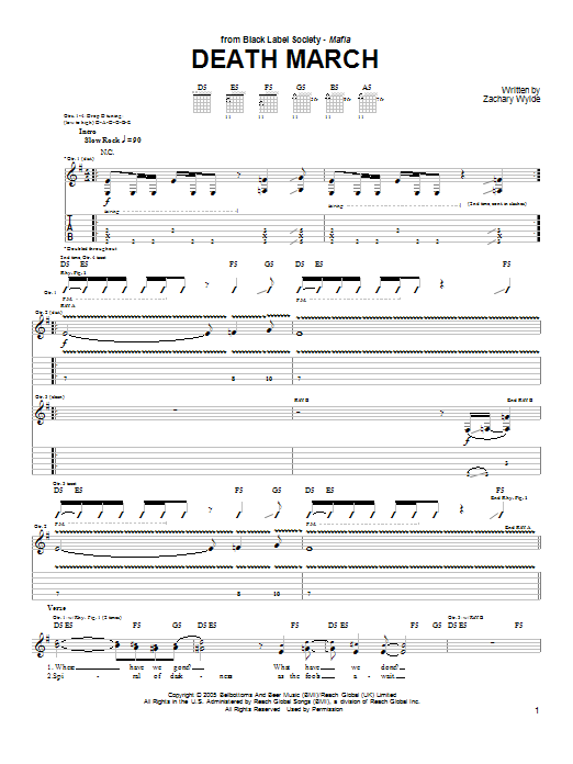 Download Black Label Society Death March Sheet Music and learn how to play Guitar Tab PDF digital score in minutes