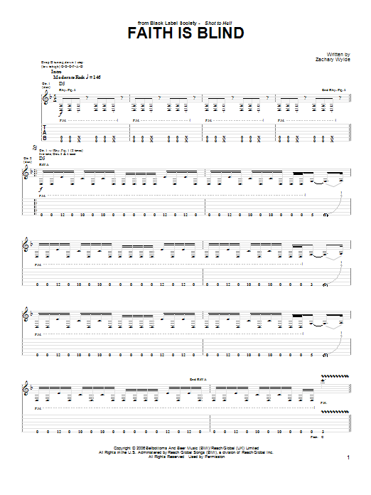 Download Black Label Society Faith Is Blind Sheet Music and learn how to play Guitar Tab PDF digital score in minutes